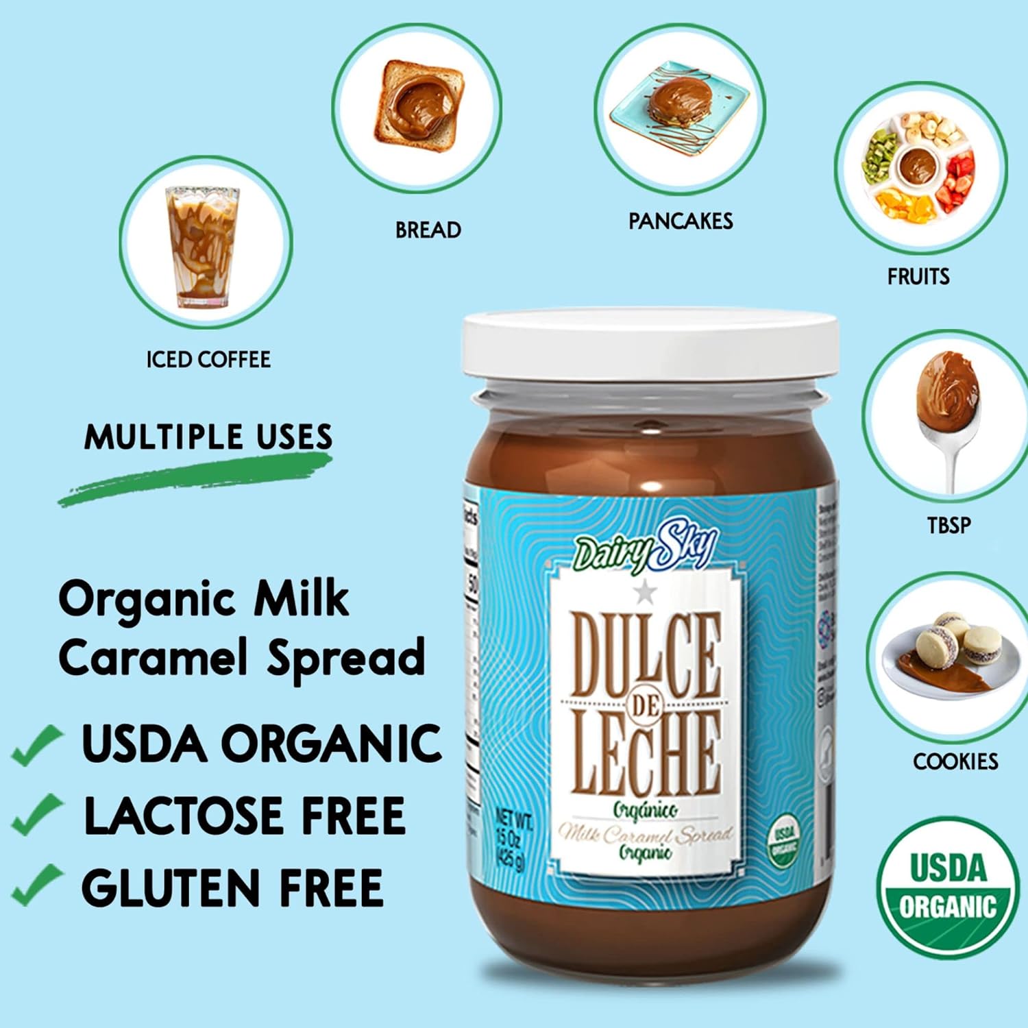 DairySky Lactose Free Milk Powder (16oz) & Organic Dulce de Leche 15oz | Lactose Free Nonfat Milk Kosher with Protein & Calcium | Caramel Sauce for Coffee, Ice Cream Toppings, Caramel Chocolate Spread - Image 6